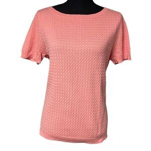 Talbots Salmon Pink Cable Knit Short Sleeve Sweater